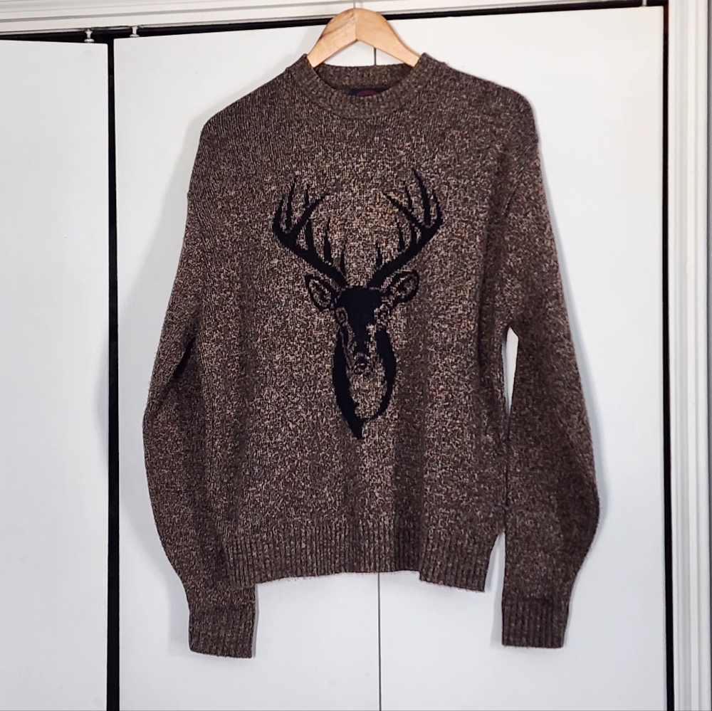 Pine State Brown Crewneck Sweater with Deer Design